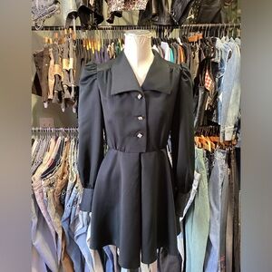 Vintage 1960’s Classy Black Satin pan Collar Rhinestone button Blazer